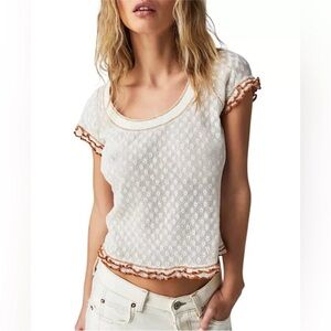 NWOT Free People White Lace Tee size Small